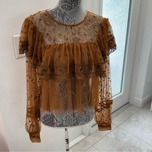 Free People Sheer Mustard Ruffle Blouse